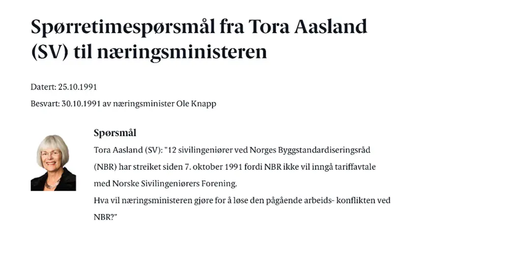 Faksimile av spørsmålet i spørretimen.