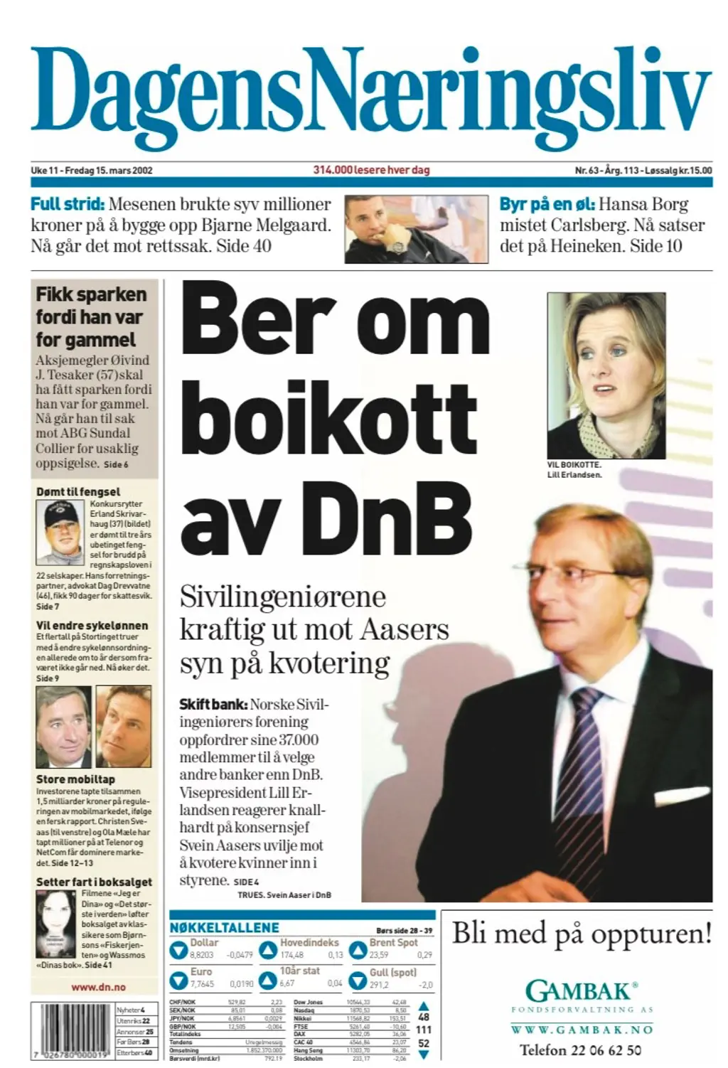 Faksimile av forside på DN.