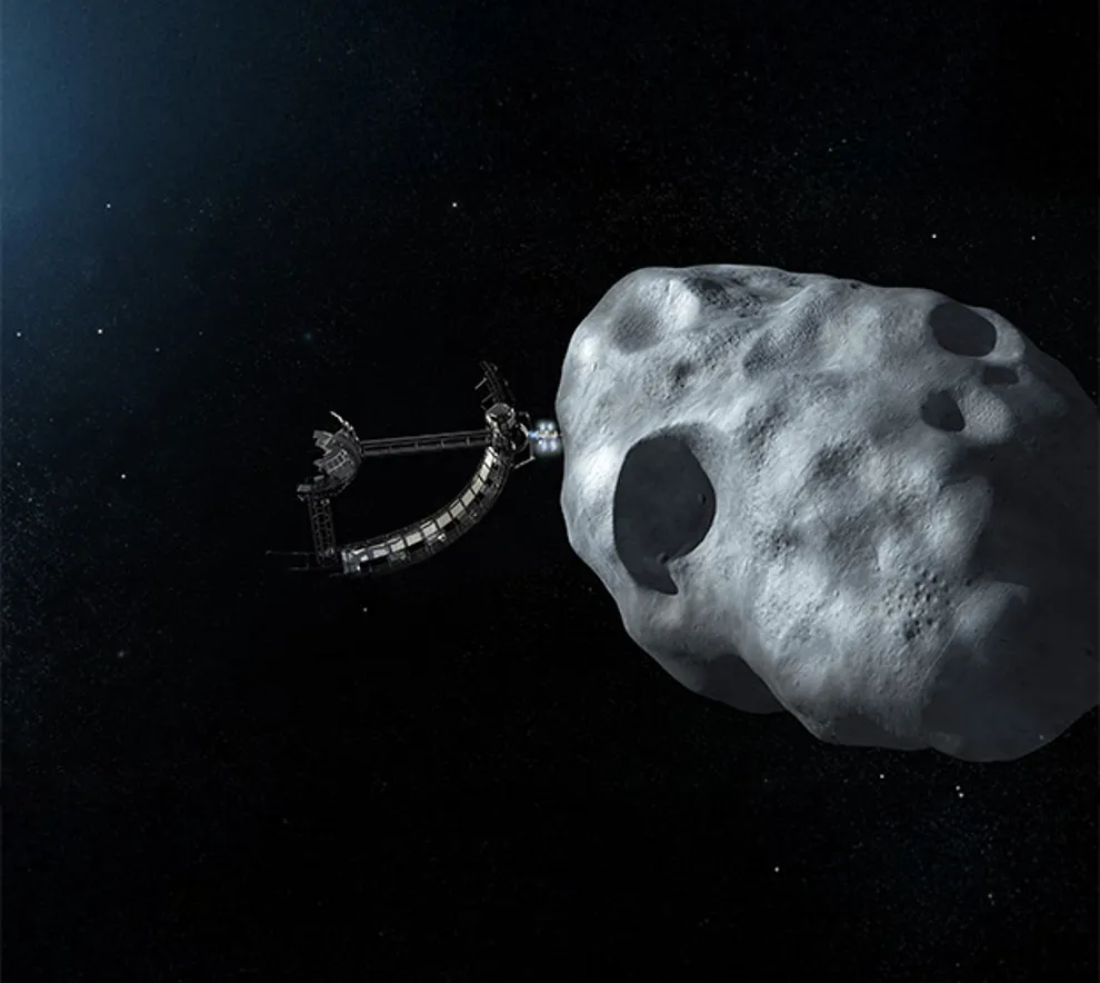 Illustrasjonsbilde av en asteroide og romfartøy